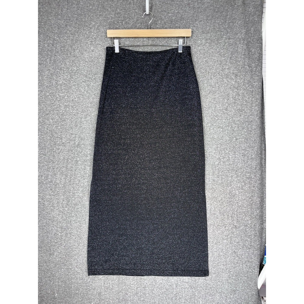 Vintage My Michelle Maxi Skirt Double Side Slit Black Sparkle Women's M USA 90s